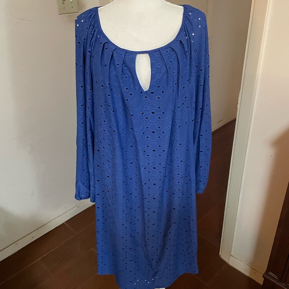 Jessica Howard Woman Long Sleeve Dress blue eyelet sz 18W lined spandex stretch - Picture 10 of 15